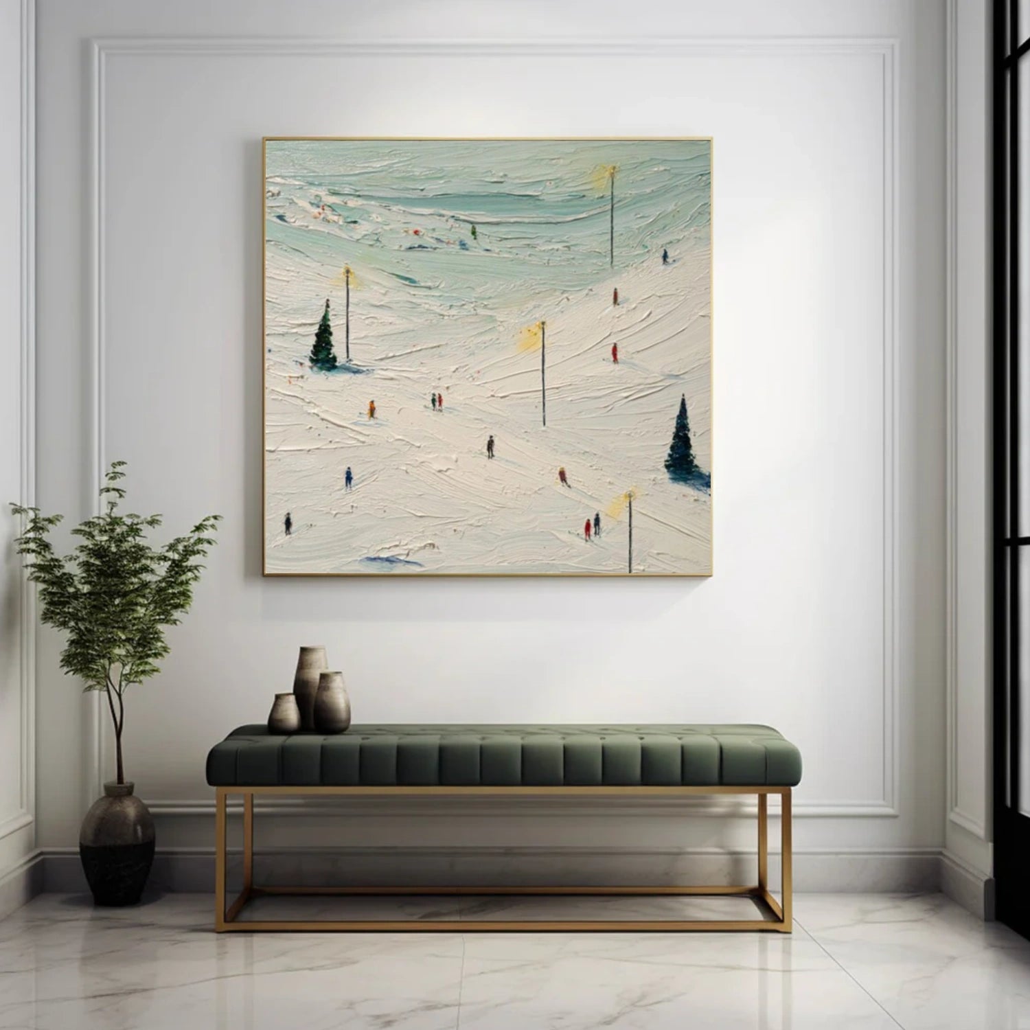 Skiing Sport Textured Wall Art #MS048