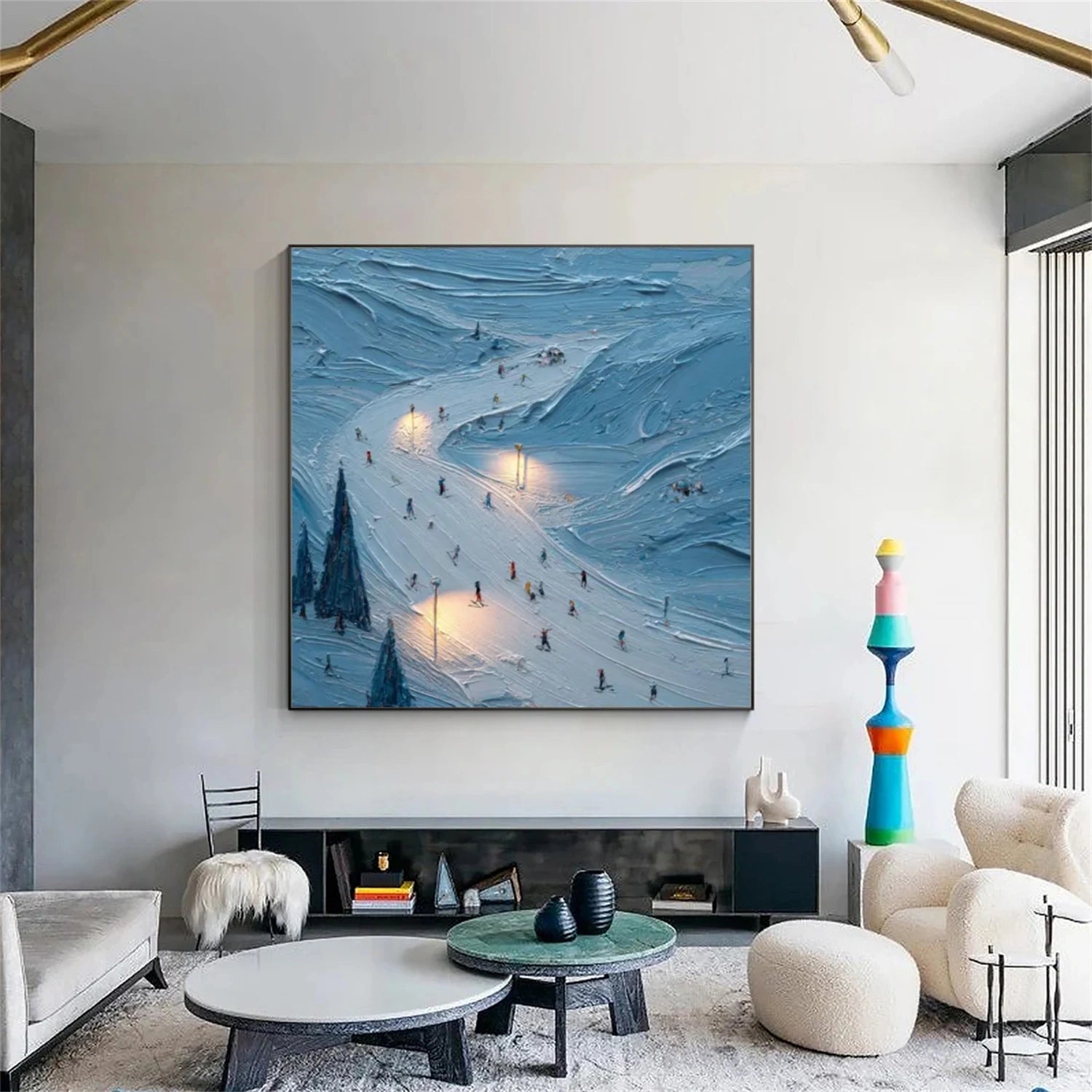 Skiing Sport Textured Wall Art #MS046