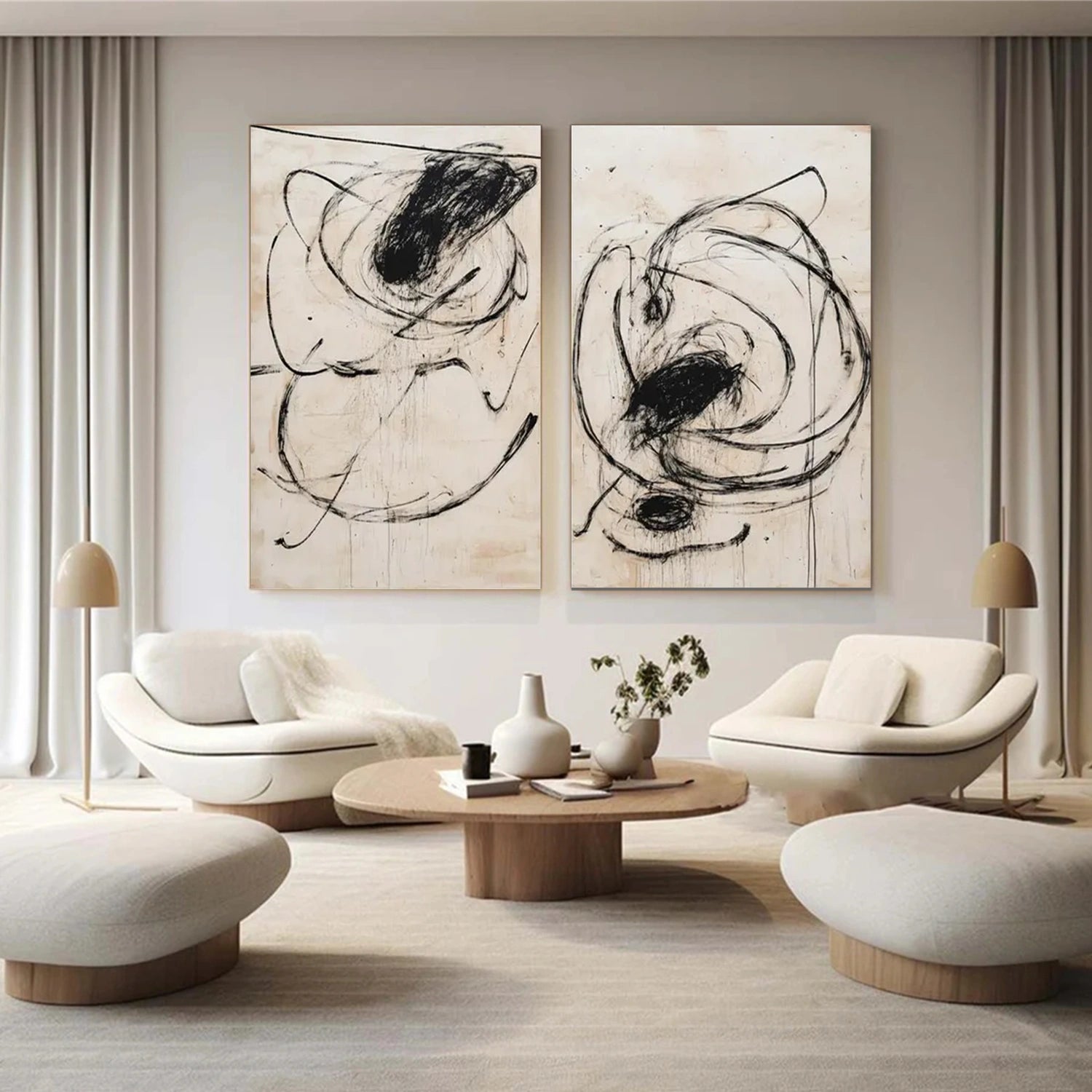 Black and Beige Wabi Sabi Canvas Art Set of 2 #WS052