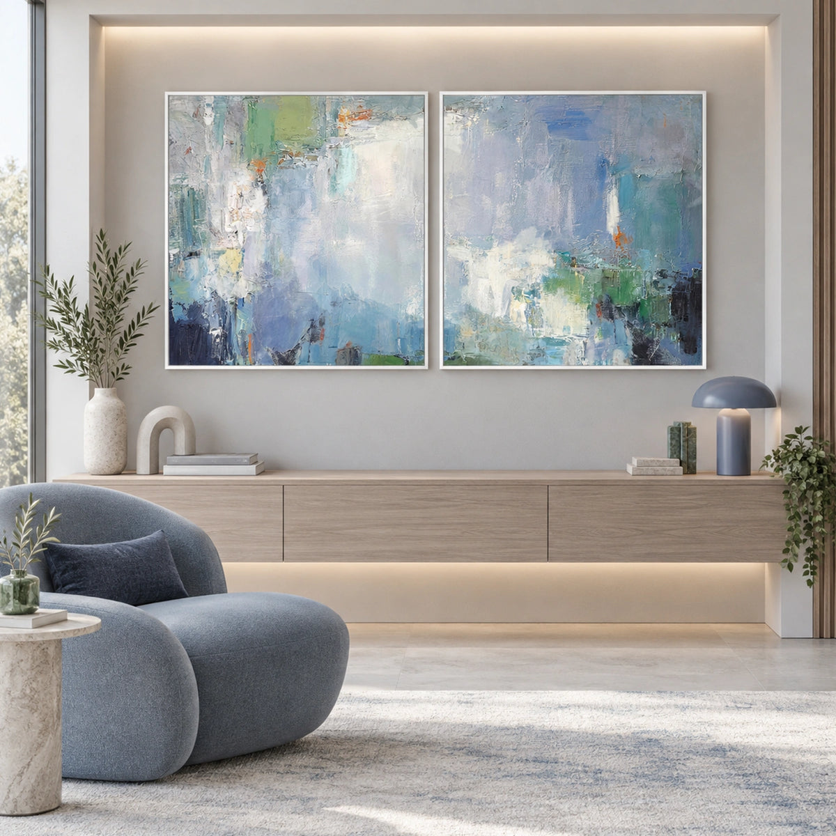Blue Abstract Textured Wall Art Set of 2 #AT189