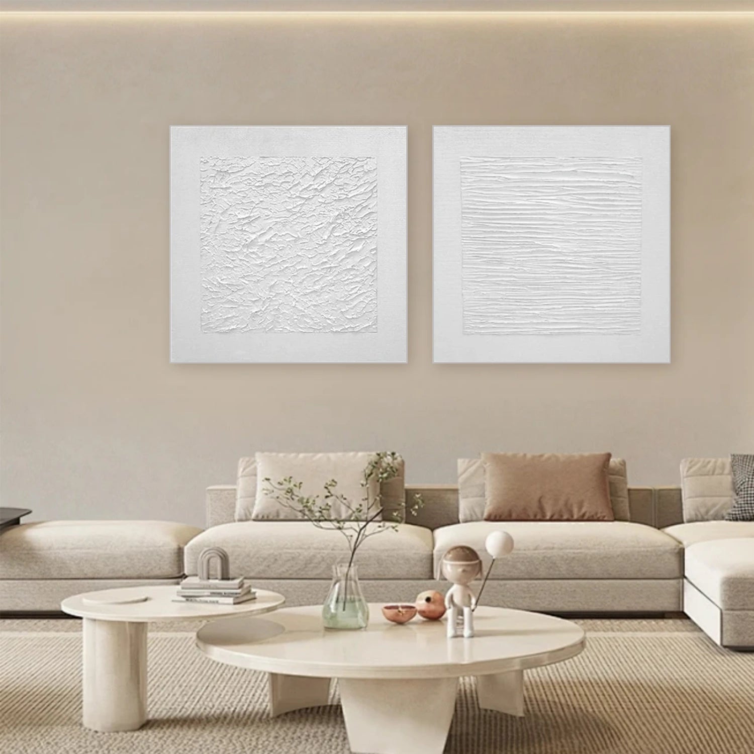 White Minimalist Textured Canvas Art Set of 2 #MT127