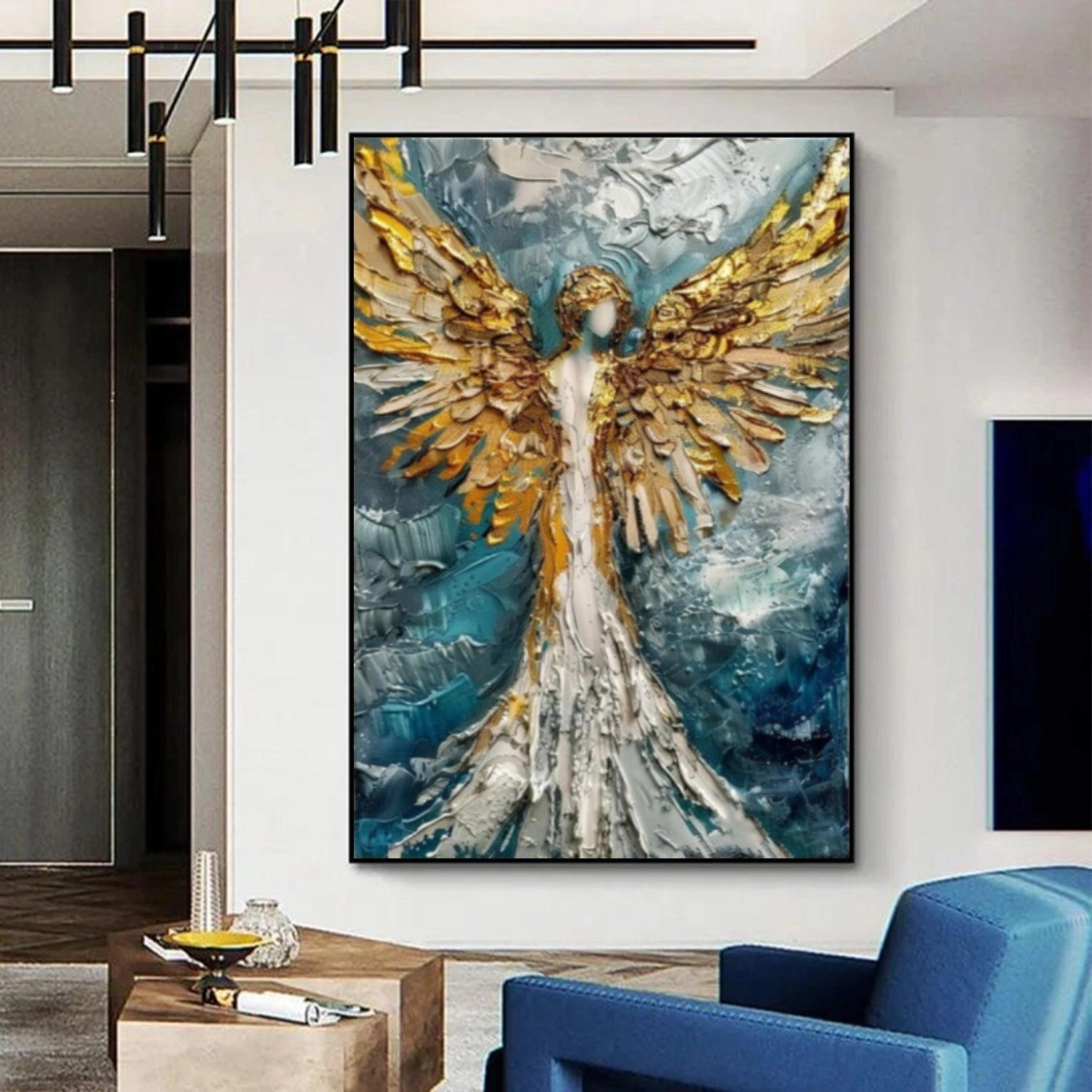 Abstract Angel Portrait Textured Canvas Art #AE131