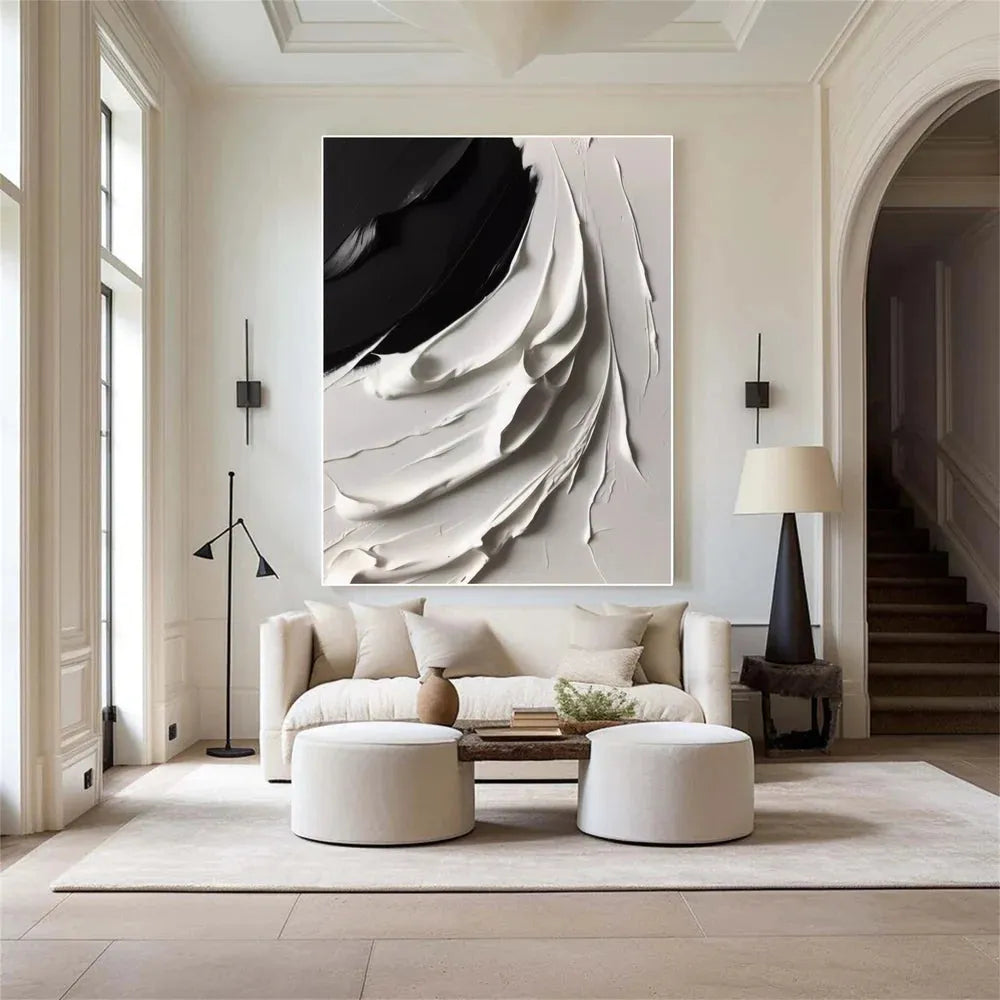 White and Black Minimalist Textured Canvas #MT052