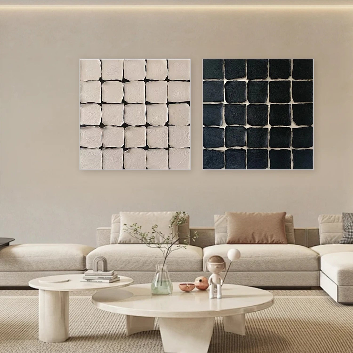 Black and White Wabi Sabi Textured Canvas Art Set of 2 #WS061