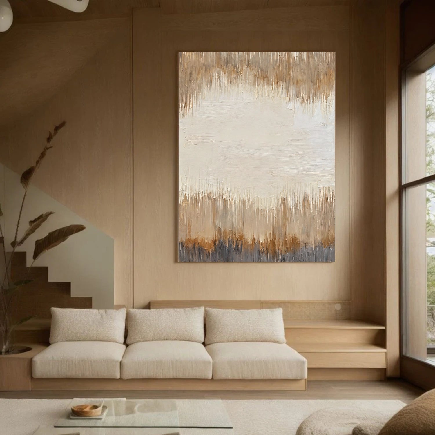 Beige and Brown Abstract Canvas Wall Art #AP315