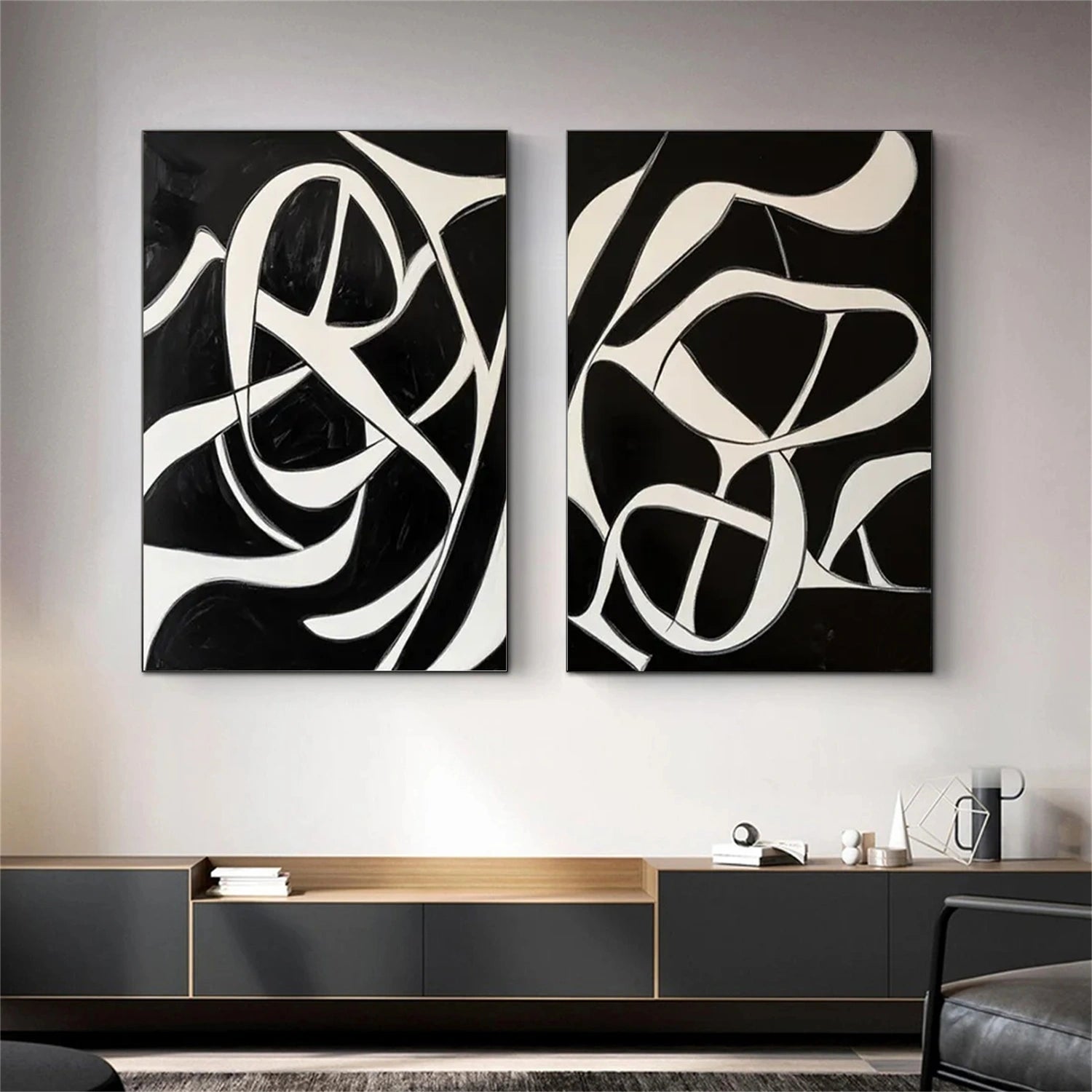 Black and White Minimalistic Set of 2 Canvas Art #MT119