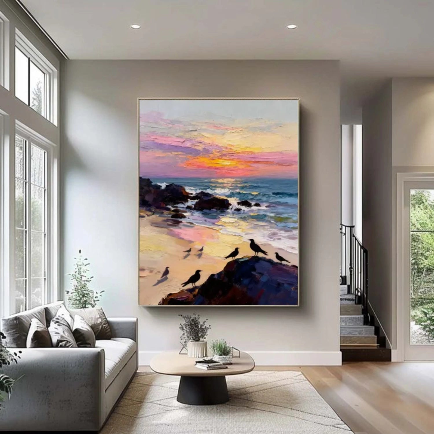 Colorful Ocean And Sky Abstract Textured Wall Art #OS101