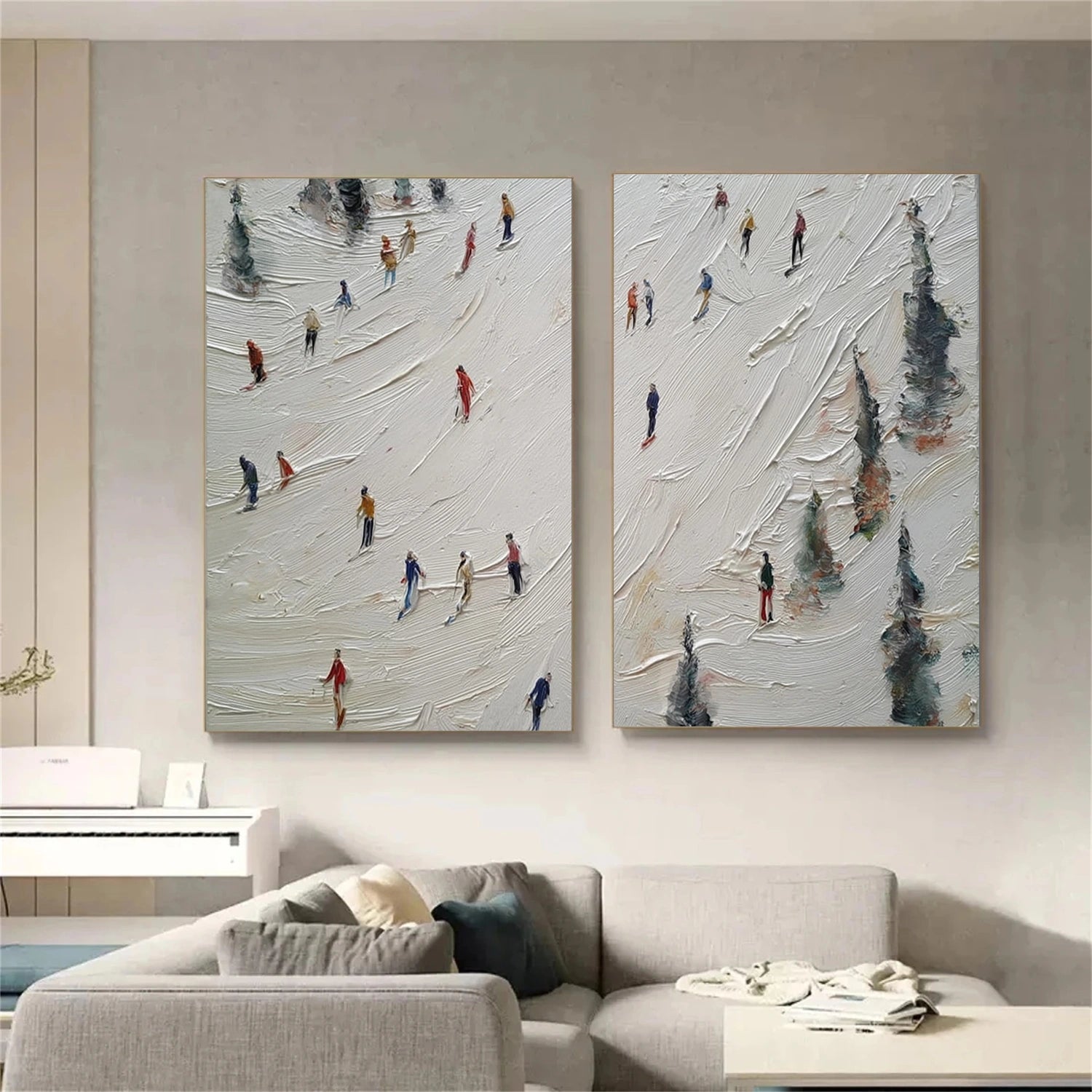 Skiing Sport Textured Wall Art Set of 2 #MS088