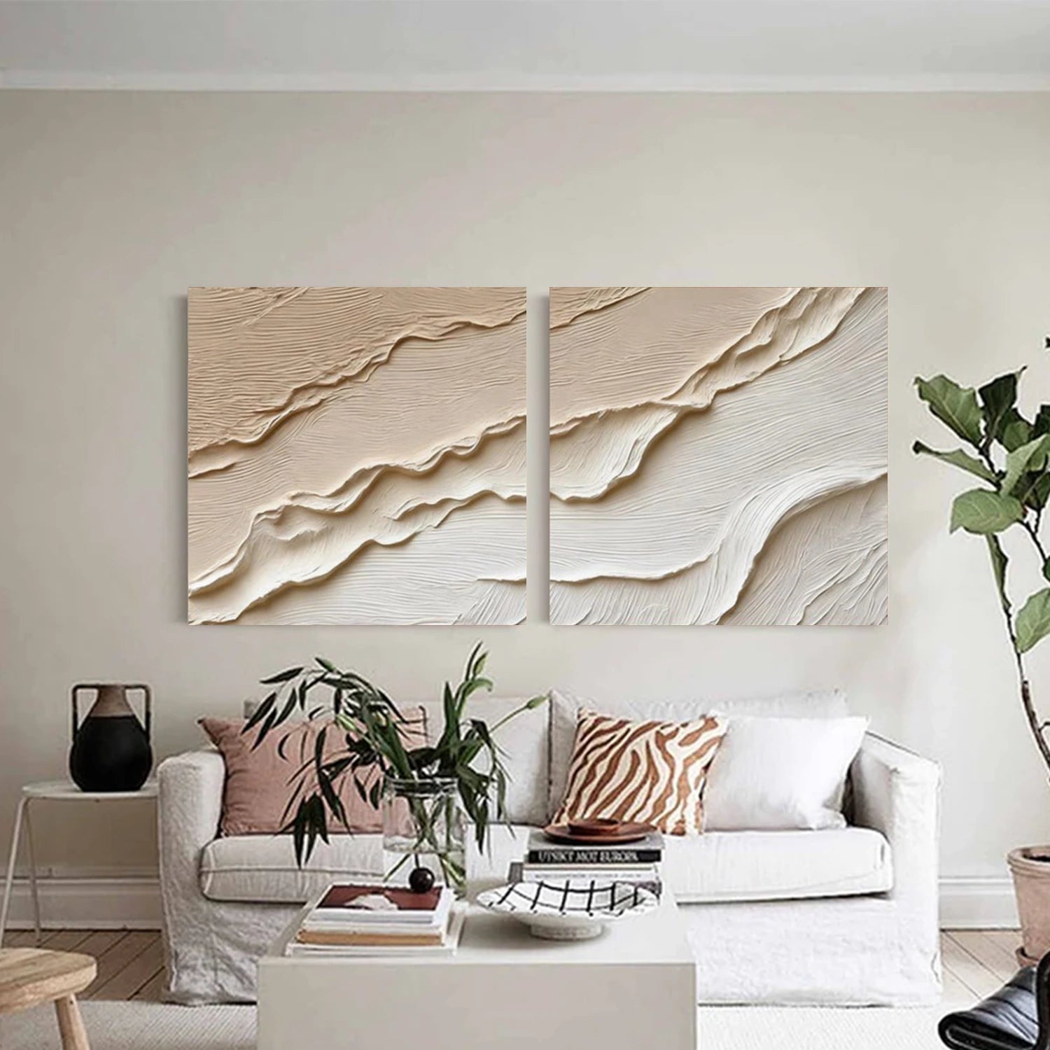 Beige and Brown Minimalist Textured Canvas Art Set of 2 #MT197