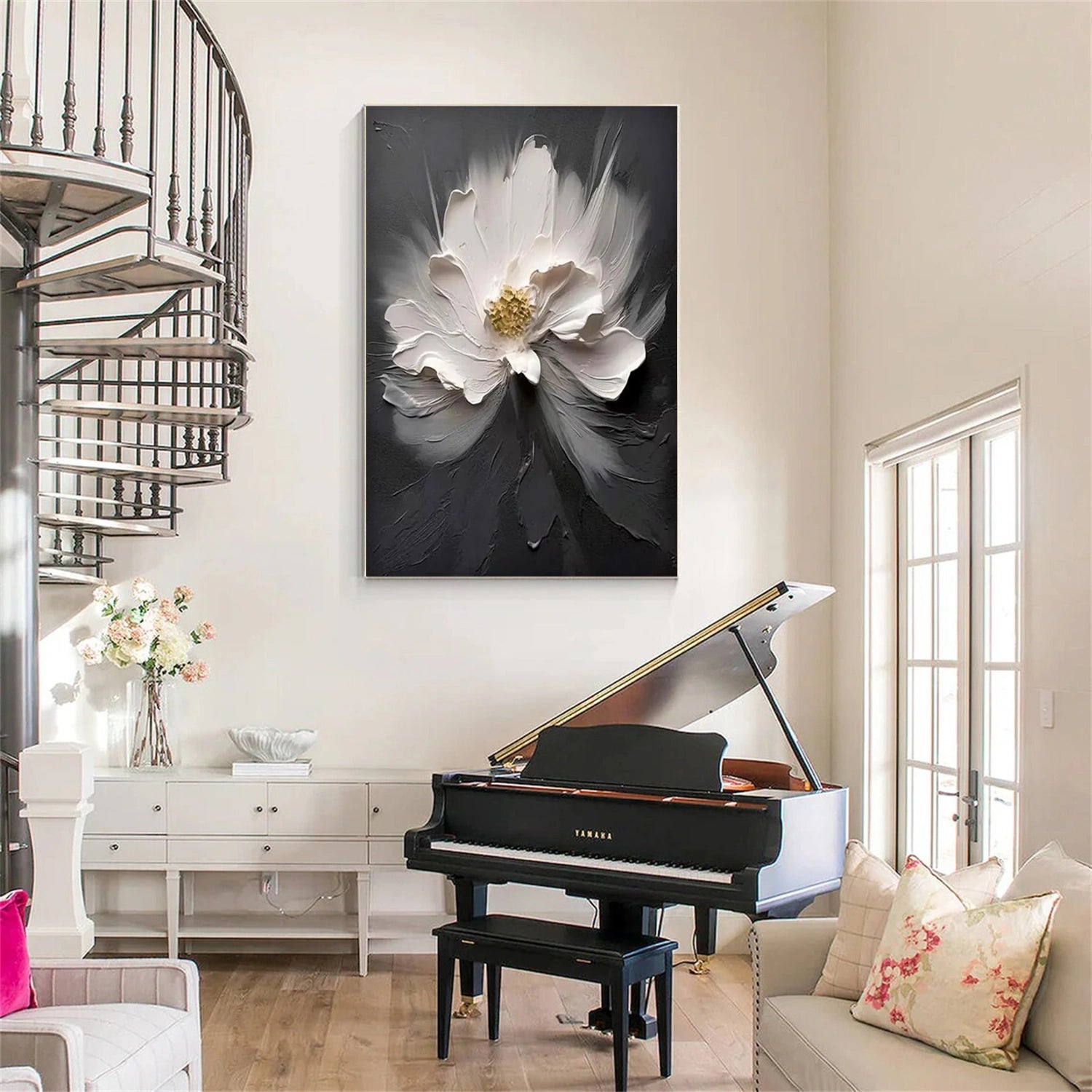 Black and White Flower Abstract Textured Wall Art #FP112