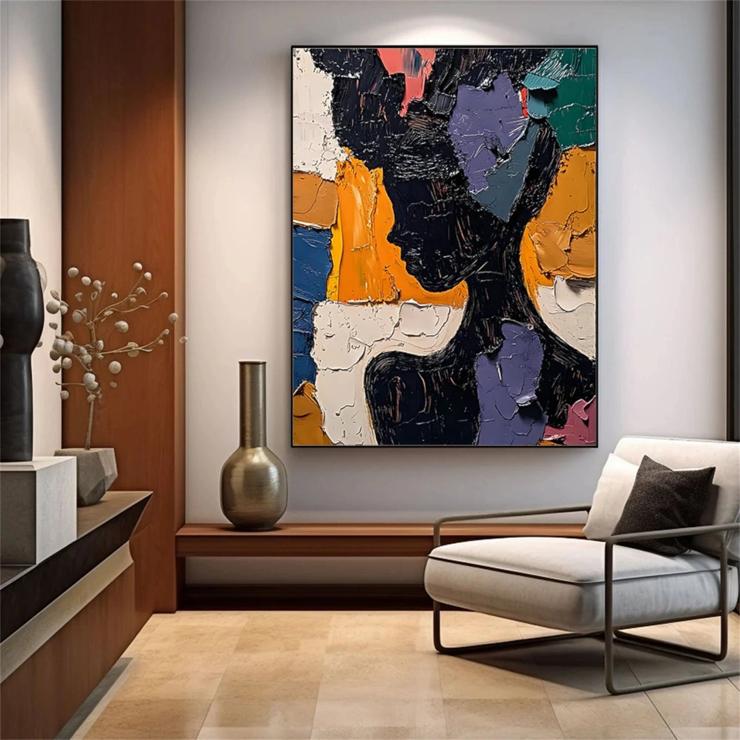 Abstract Portrait Textured Canvas Art #AE046