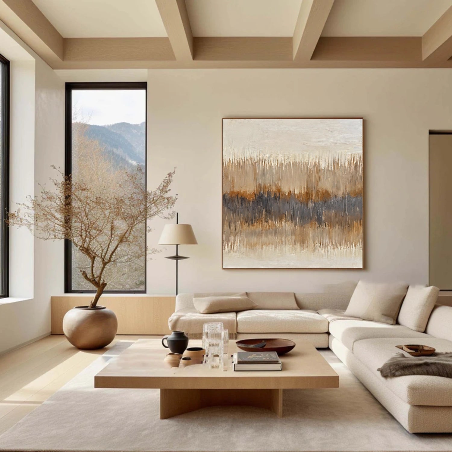 Beige and Brown Abstract Canvas Wall Art #AP314