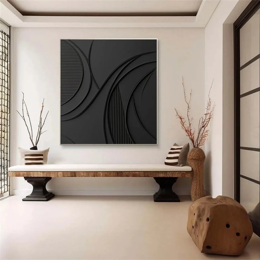 Black Minimalist Textured Canvas #MT101