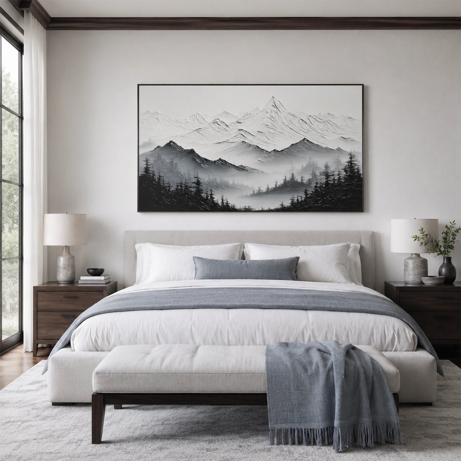 Black and White Minimalist Mountain Textured Canvas Art #MO073