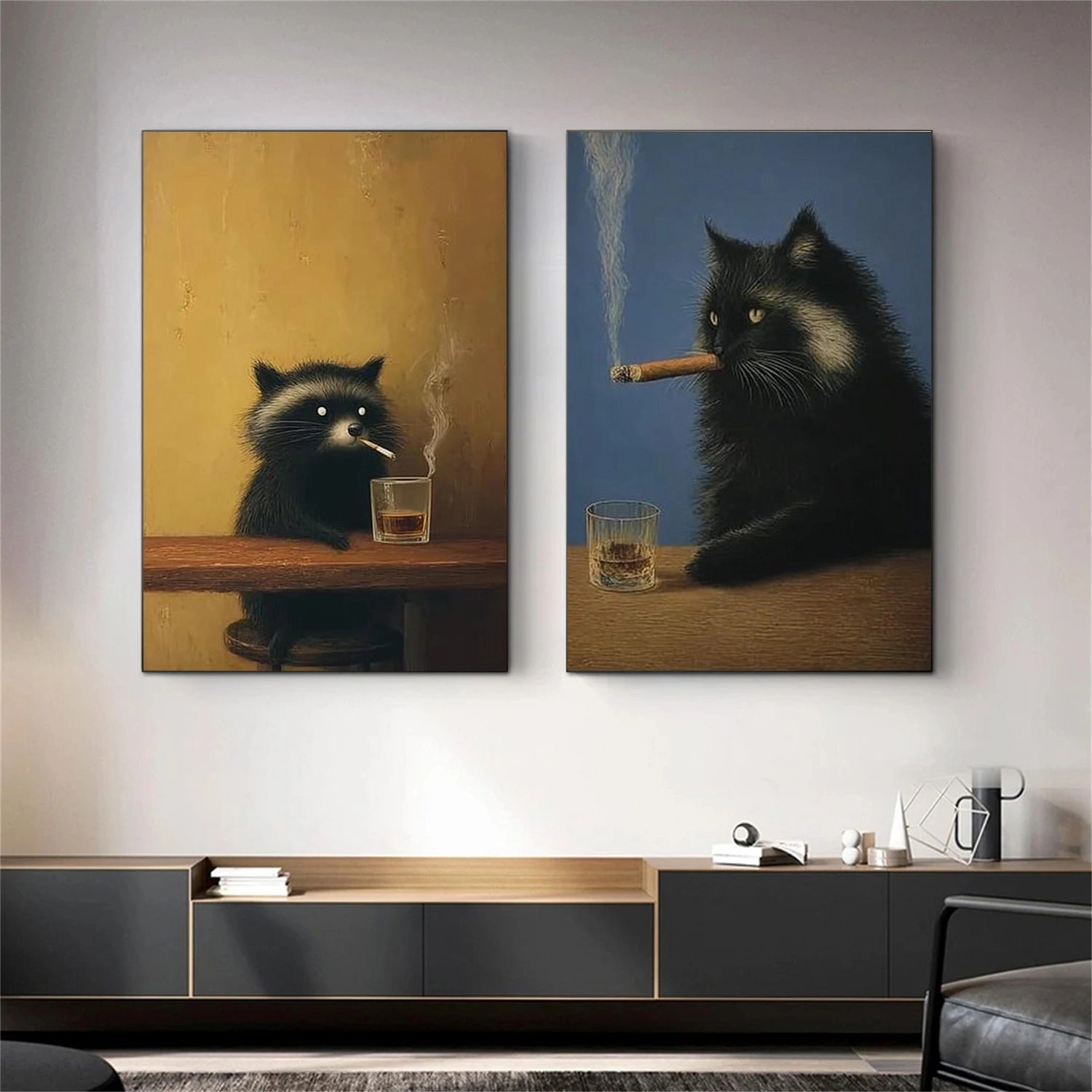 Abstract Animal Cat Wall Art Set of 2 #AC124