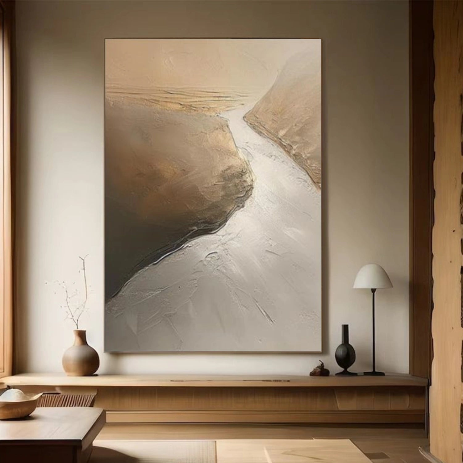Beige and Brown Minimalist Textured Canvas Art #MT179