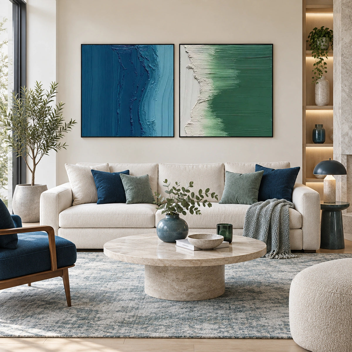 Blue and Green Minimalist Textured Canvas Art Set of 2 #MT219