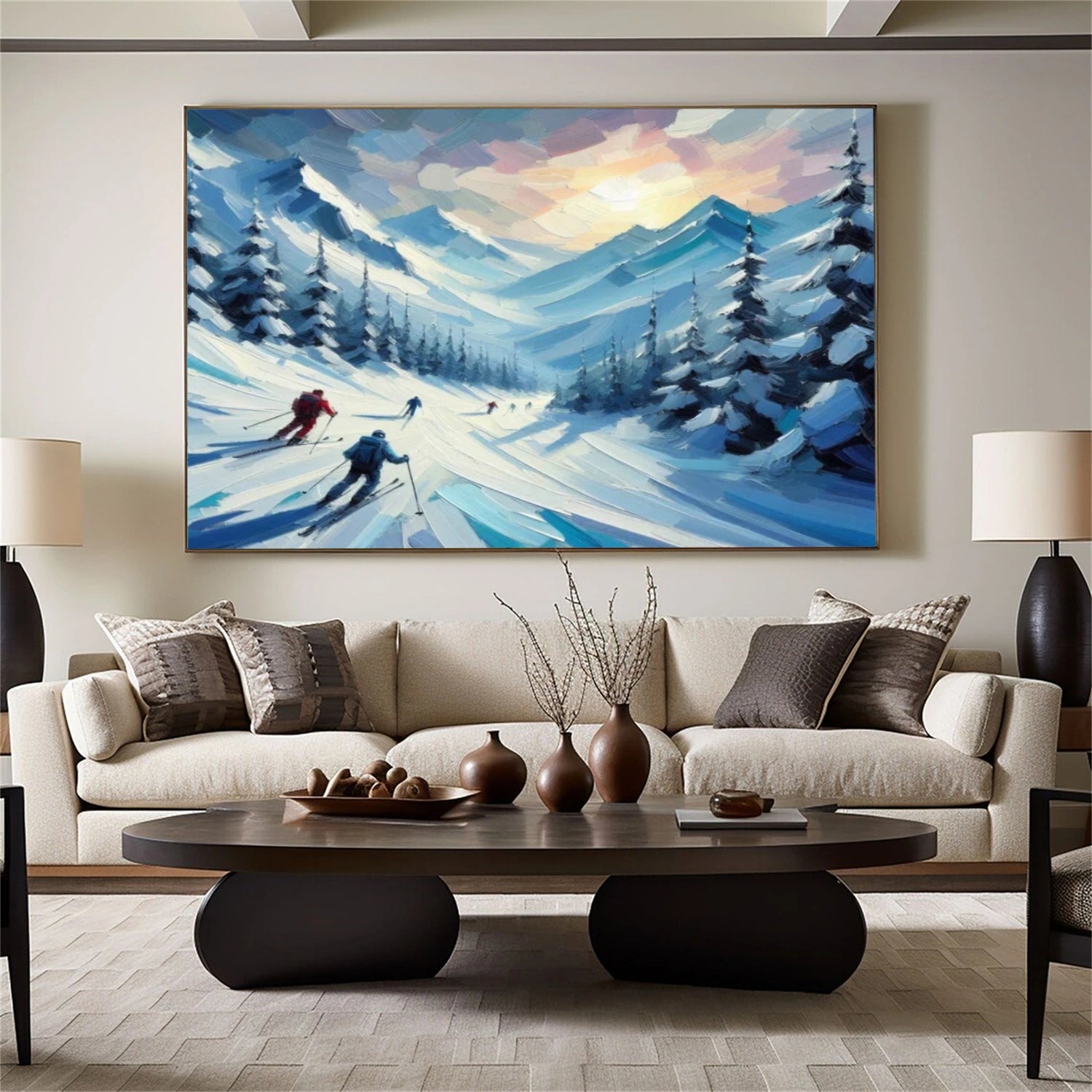 Skiing Sport Textured Wall Art #MS054