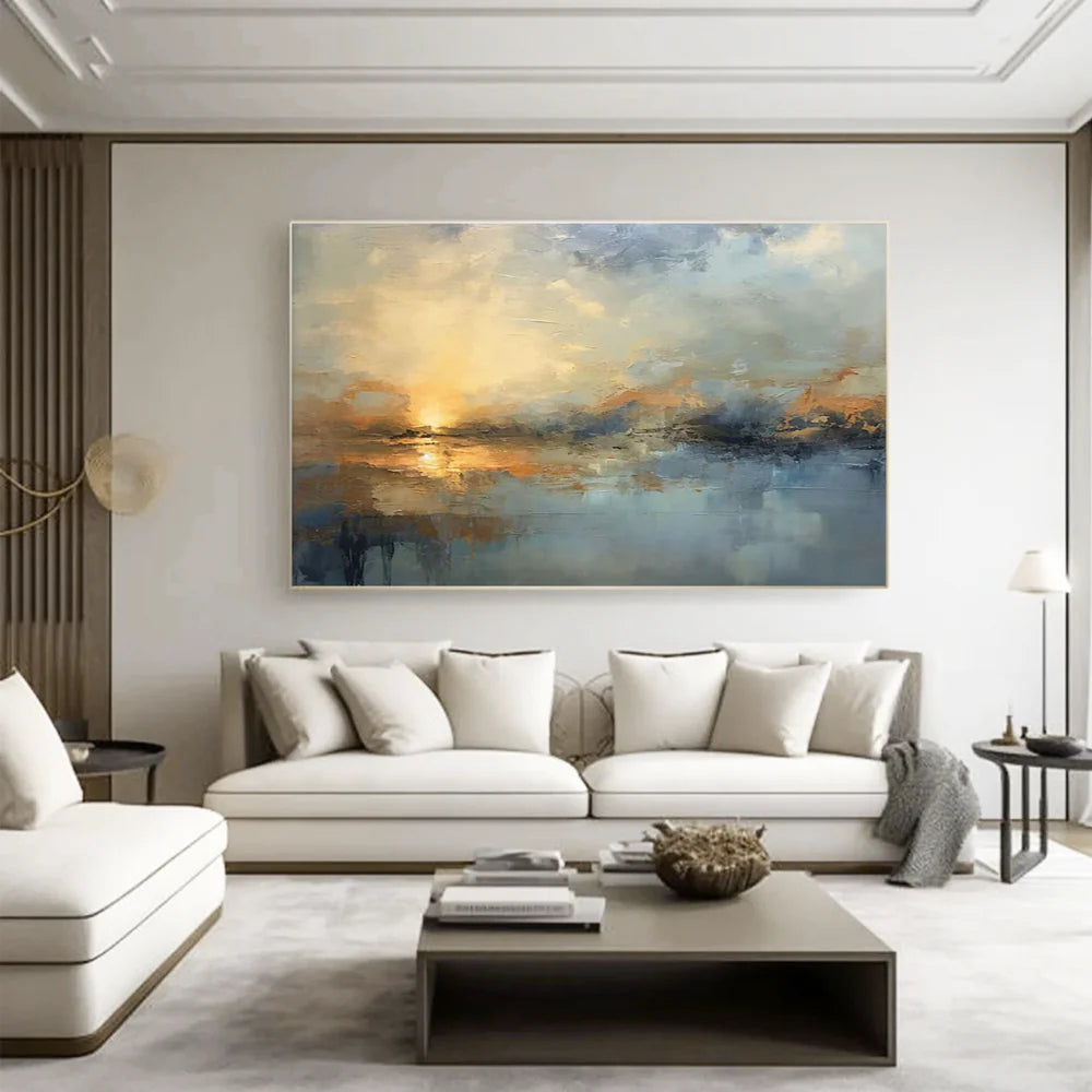 Abstract canvas art shown in a living room setting from Wonder Artwork