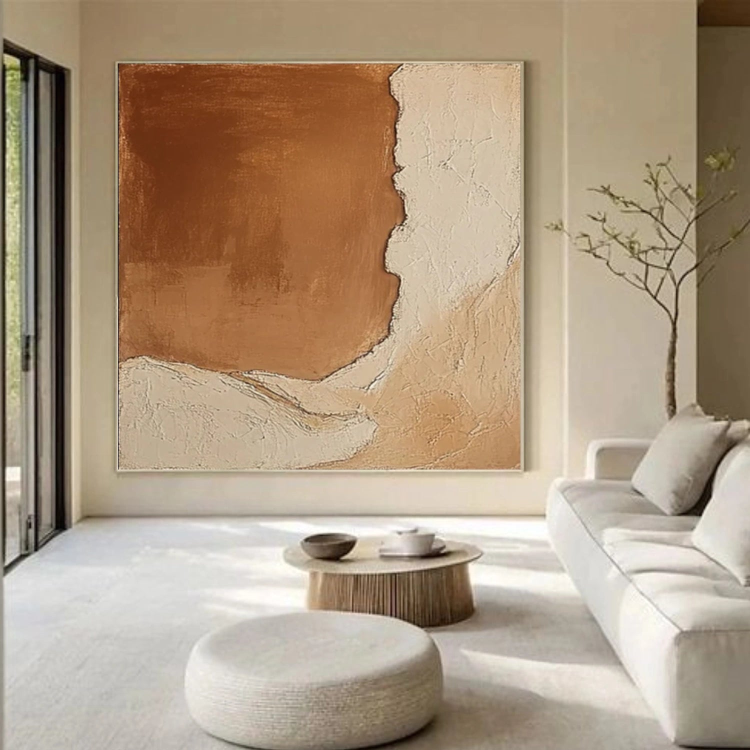 Beige and Brown Minimalist Textured Canvas Art #MT139