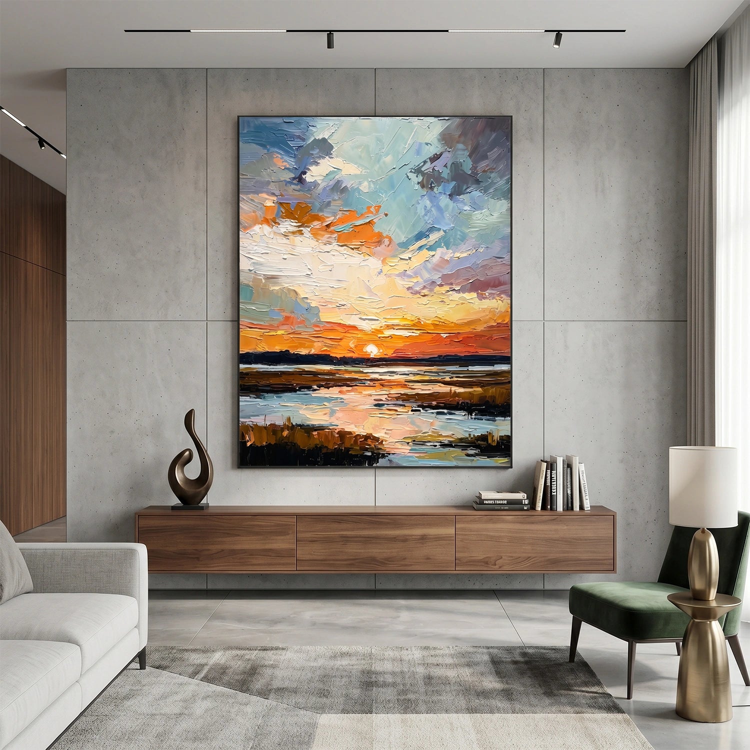 Colorful Ocean And Sky Abstract Textured Wall Art #OS164