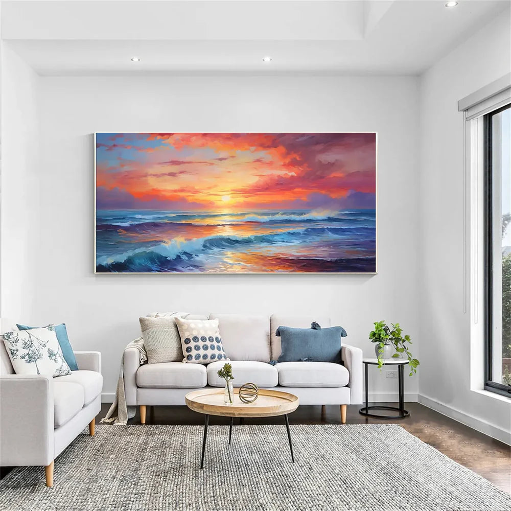 Colorful Ocean And Sky Textured Painting Canvas #OS009