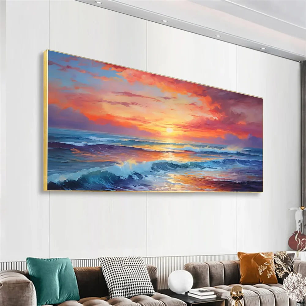 Colorful Ocean And Sky Textured Painting Canvas #OS009