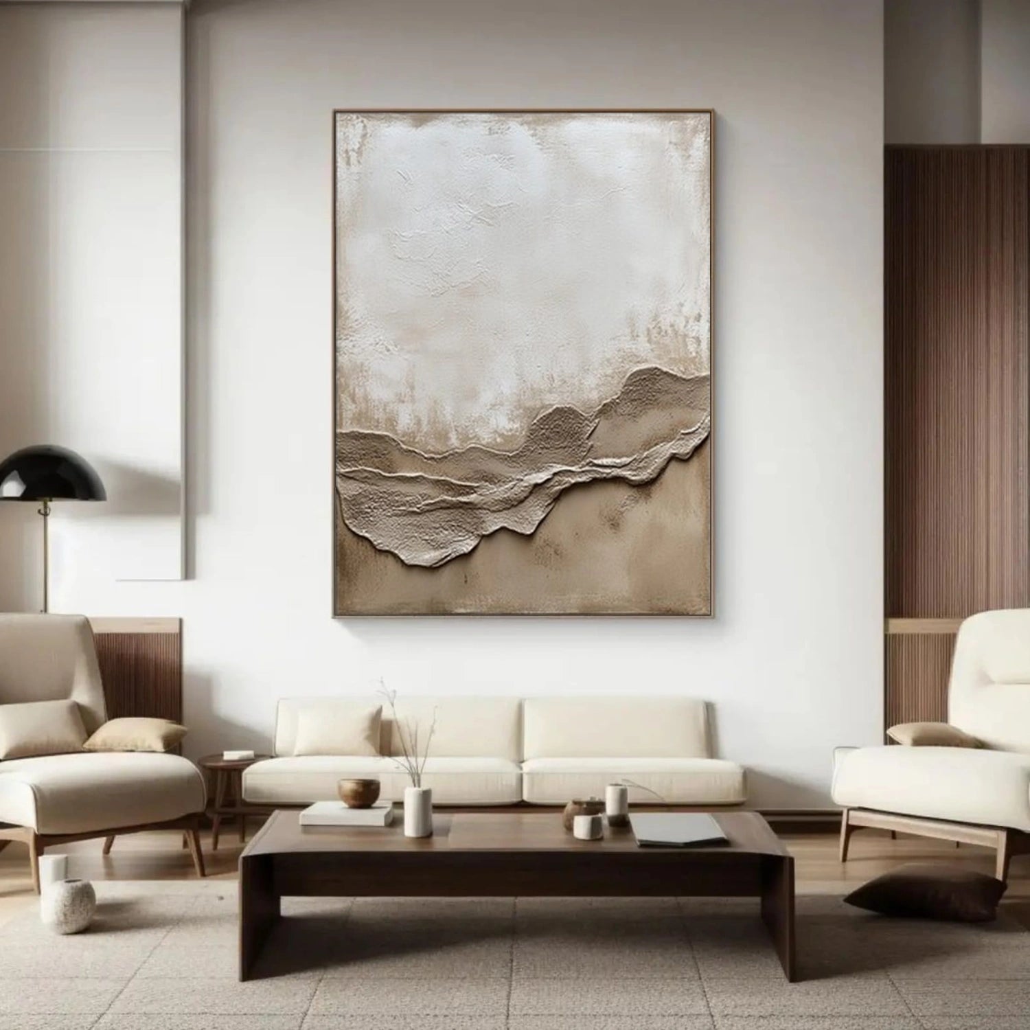 White and Brown Minimalist Textured Canvas Art #MT172
