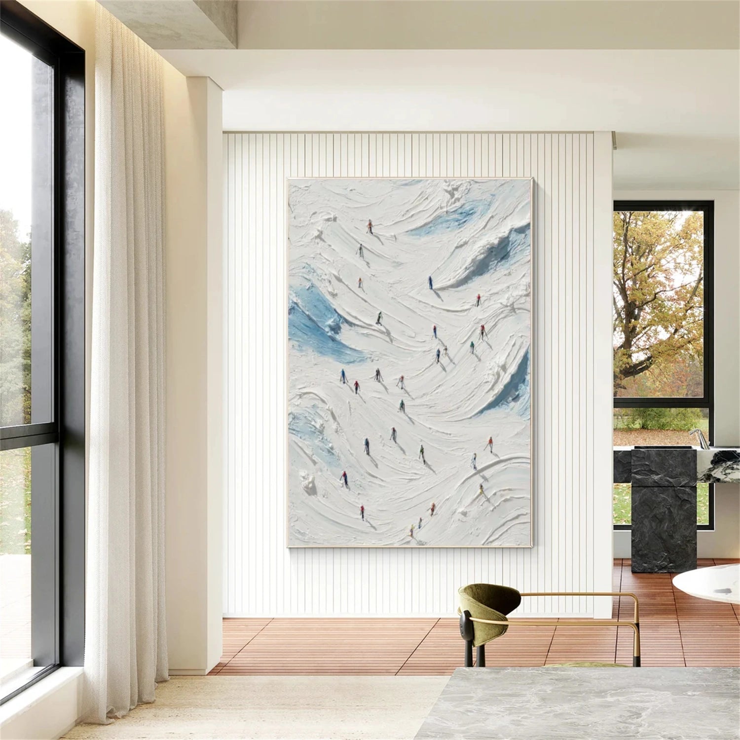 Skiing Sport Textured Wall Art #MS042