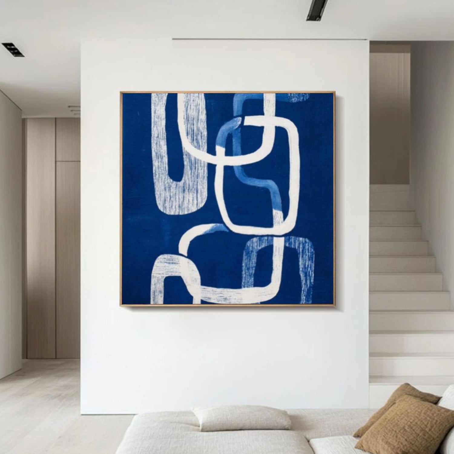 Blue and White Abstract Canvas Wall Art #AP362