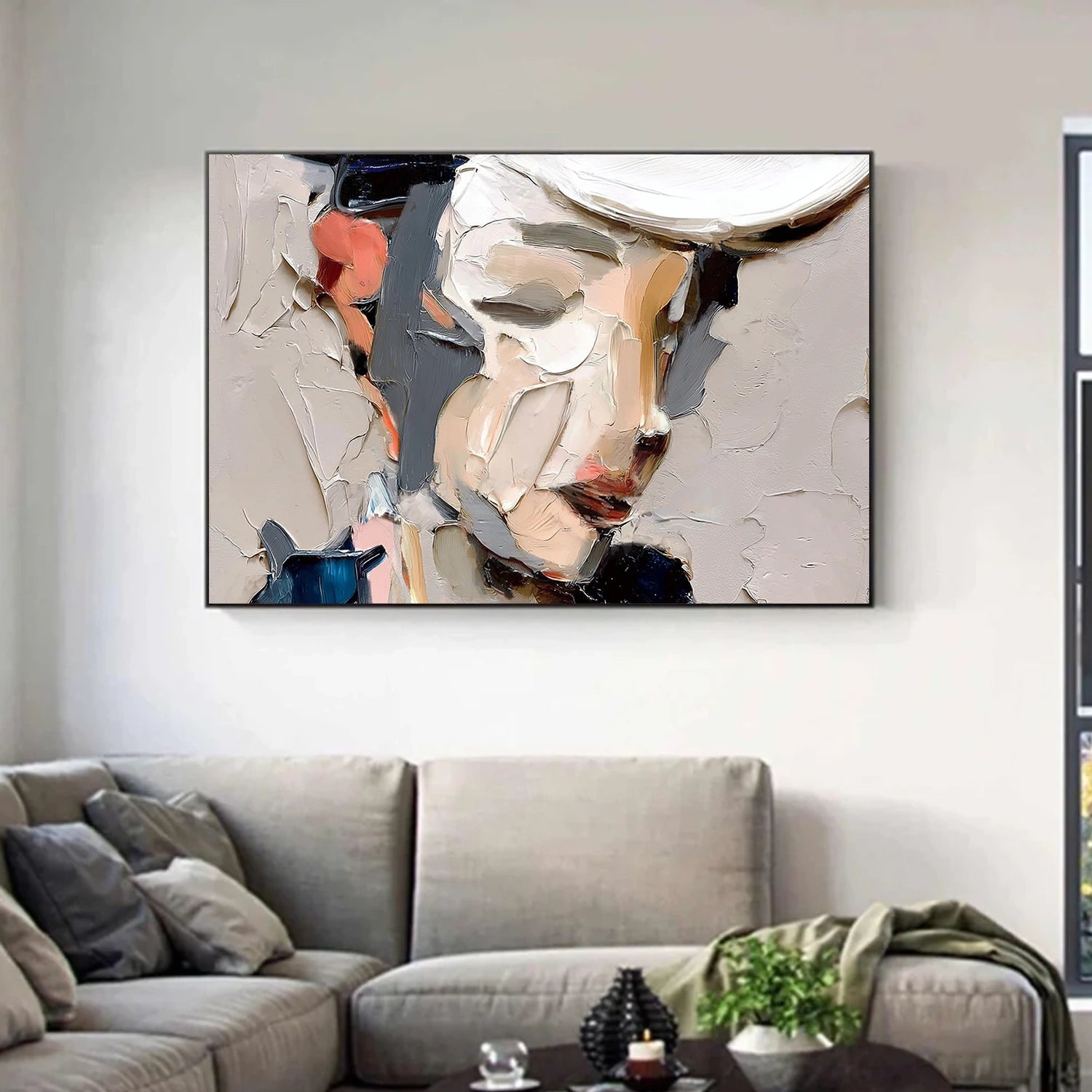 Abstract Portrait Textured Canvas Art #AE126