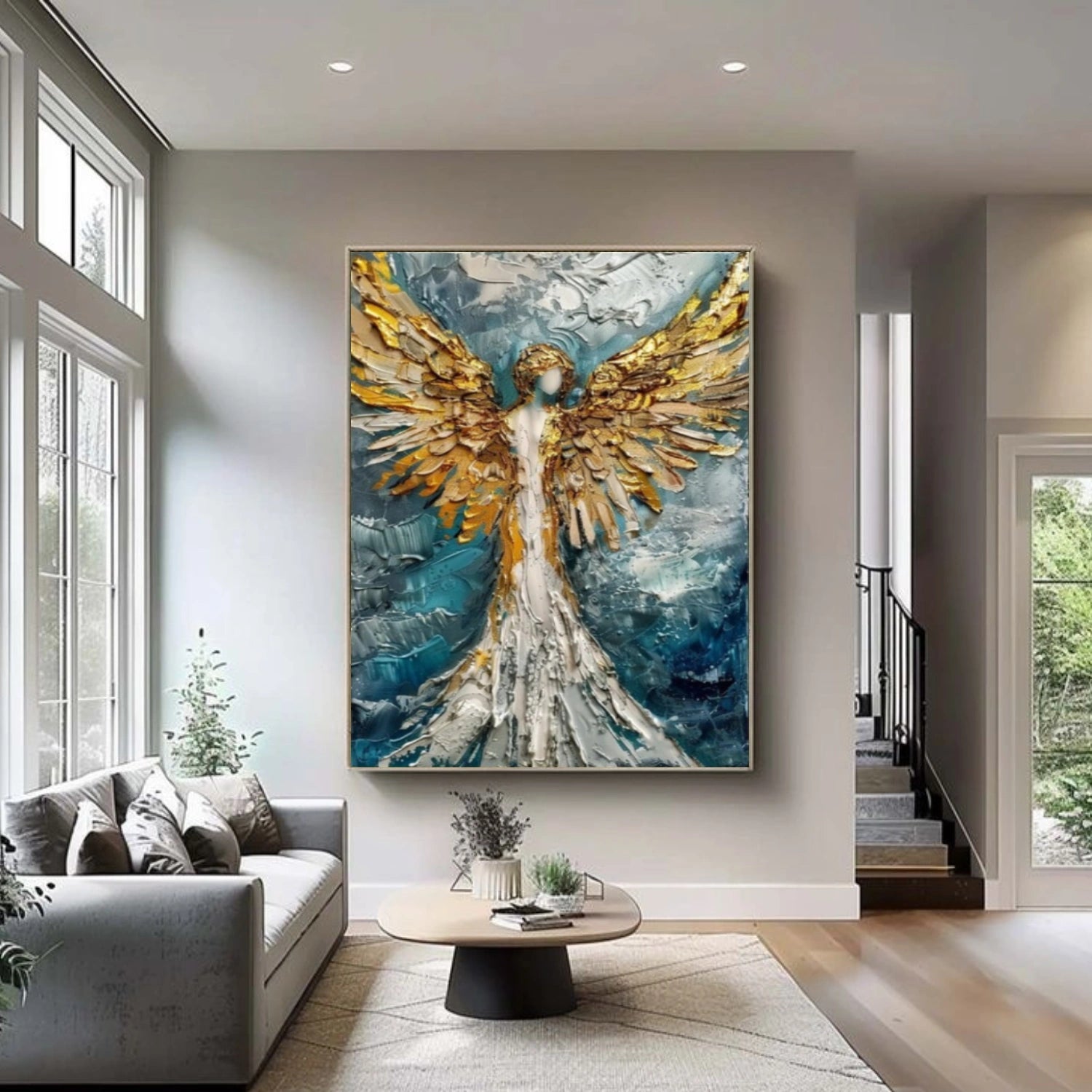 Abstract Angel Portrait Textured Canvas Art #AE131