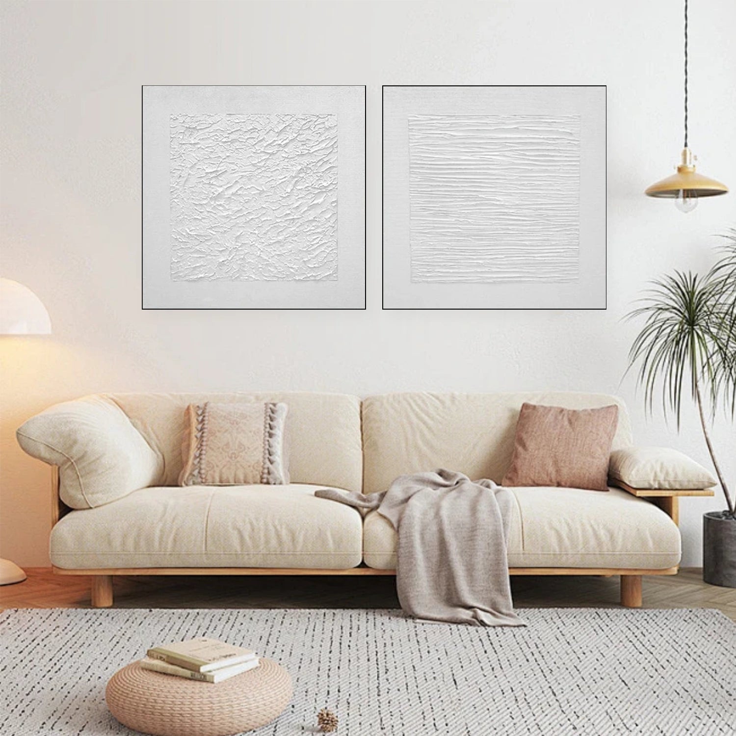 White Minimalist Textured Canvas Art Set of 2 #MT127