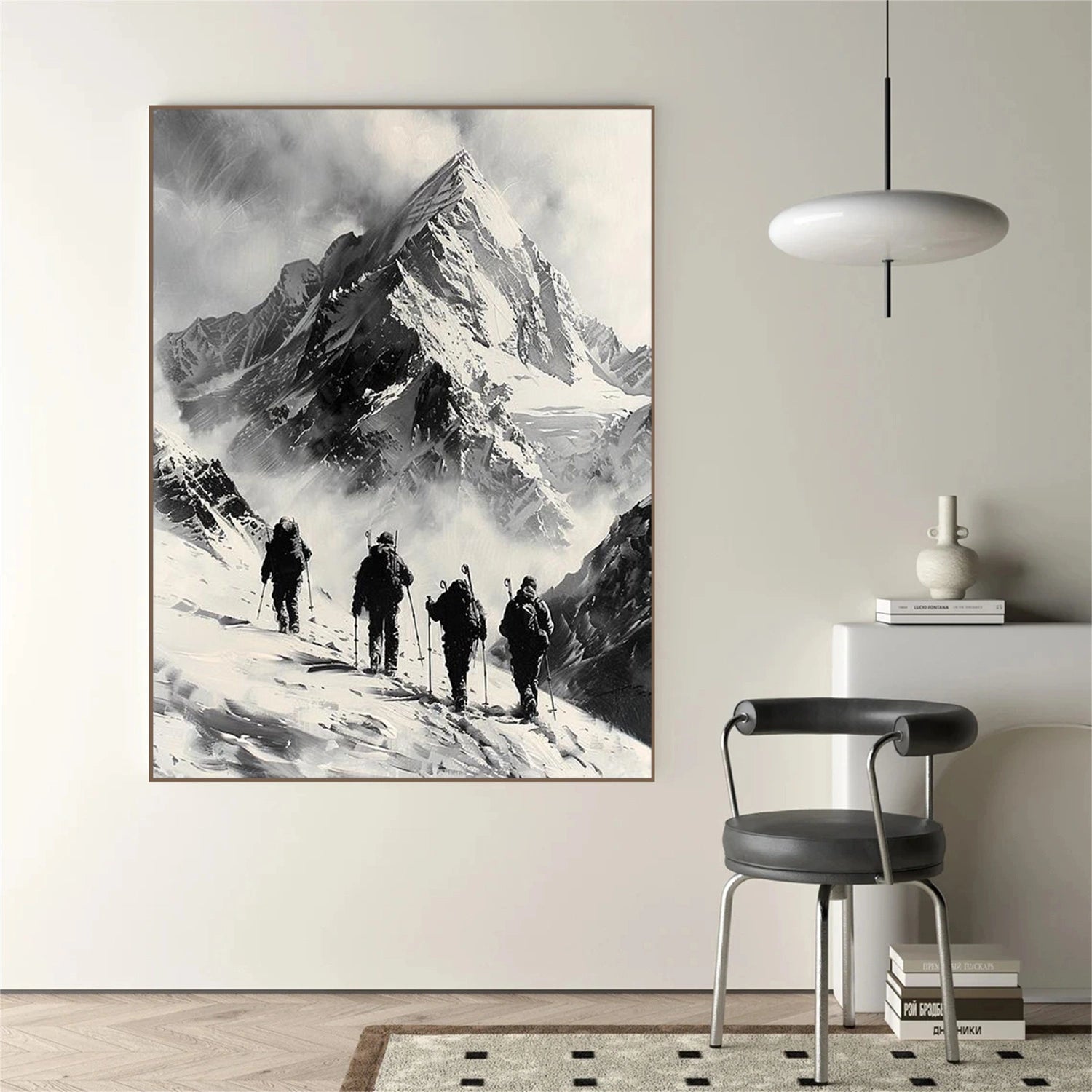 Black and White Minimalist Mountain Canvas Art #MO031