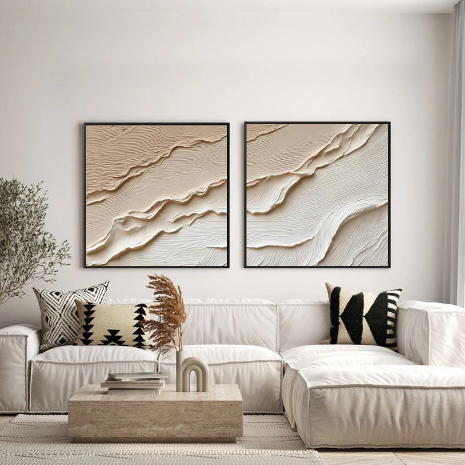 Beige and Brown Minimalist Textured Canvas Art Set of 2 #MT197