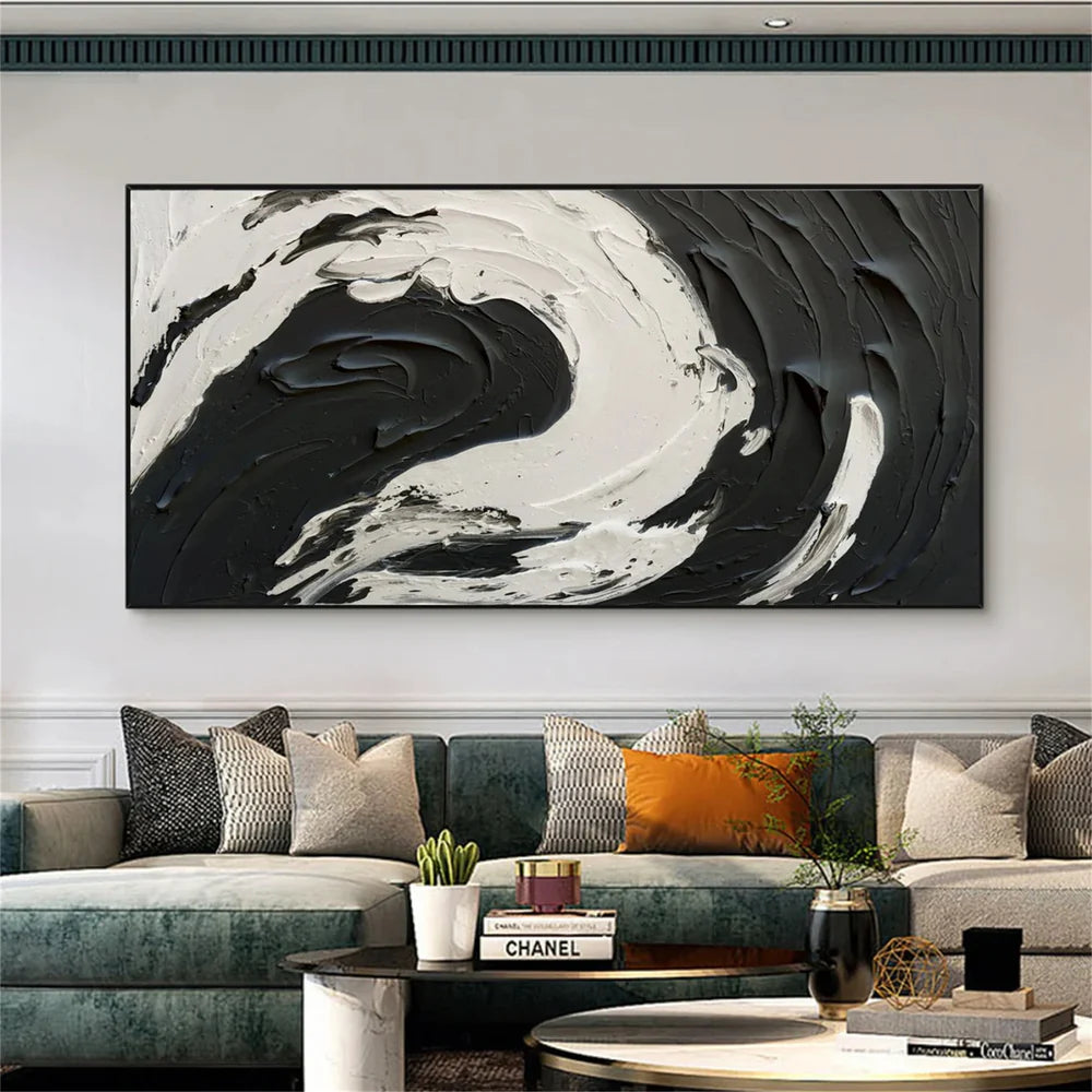 White and Black Minimalist Textured Canvas #MT068