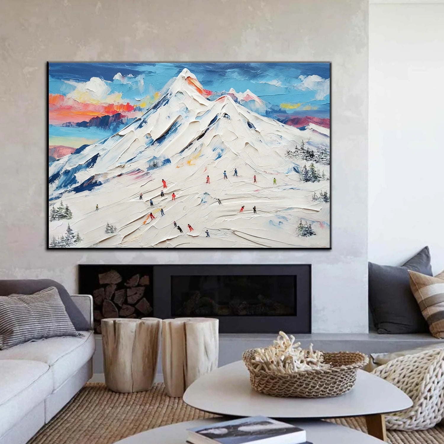 Skiing Sport Textured Wall Art #MS076