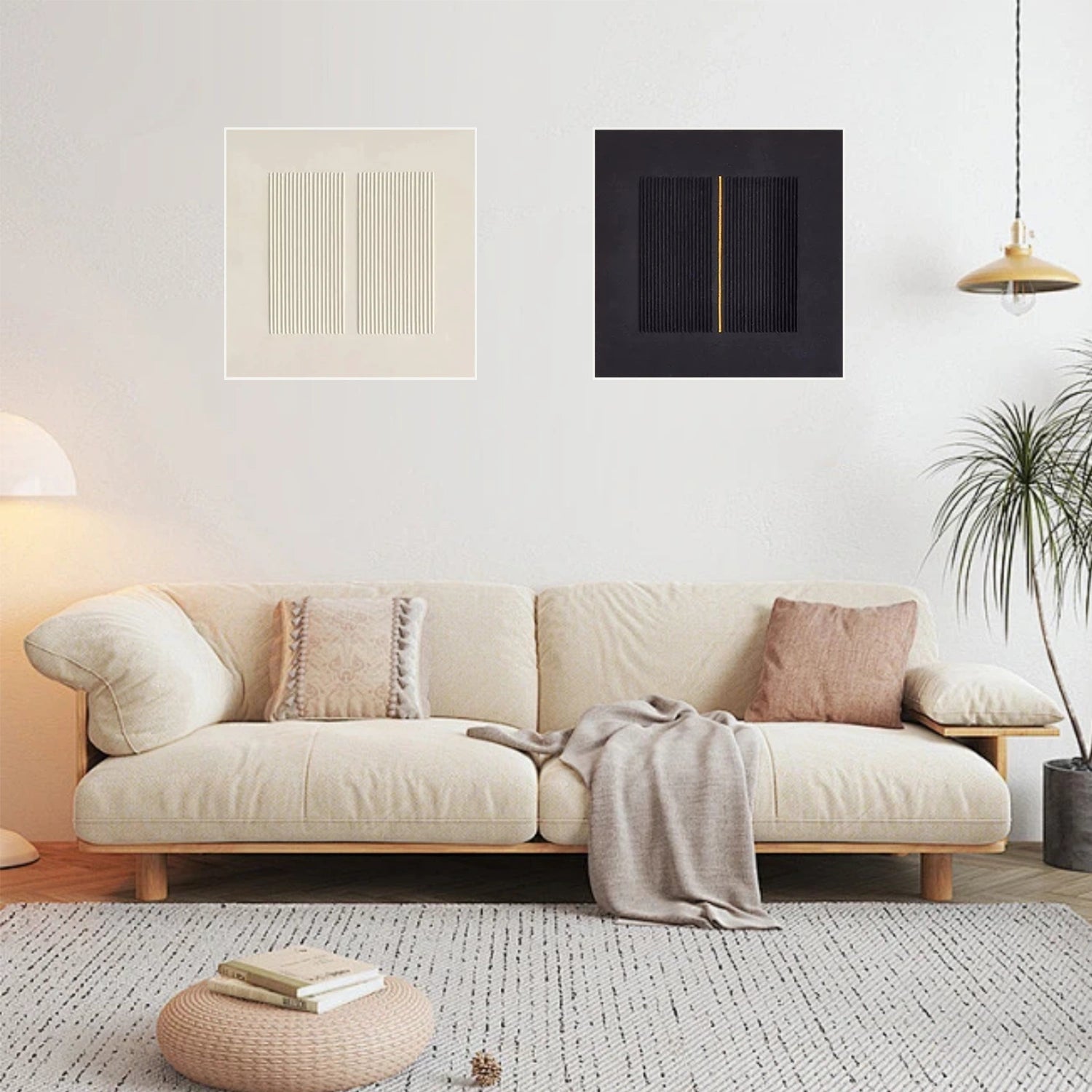 Black and White Minimalist Textured Canvas Art Set of 2 #MT123