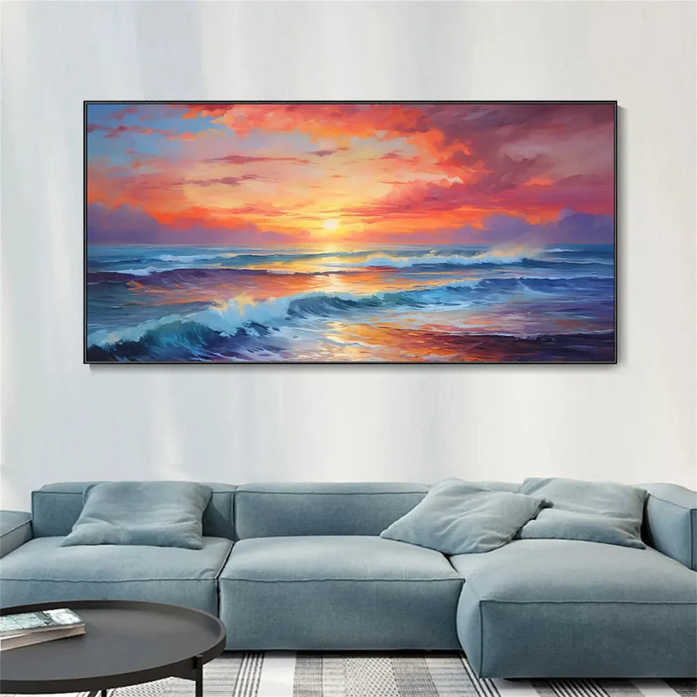 Colorful Ocean And Sky Textured Painting Canvas #OS009