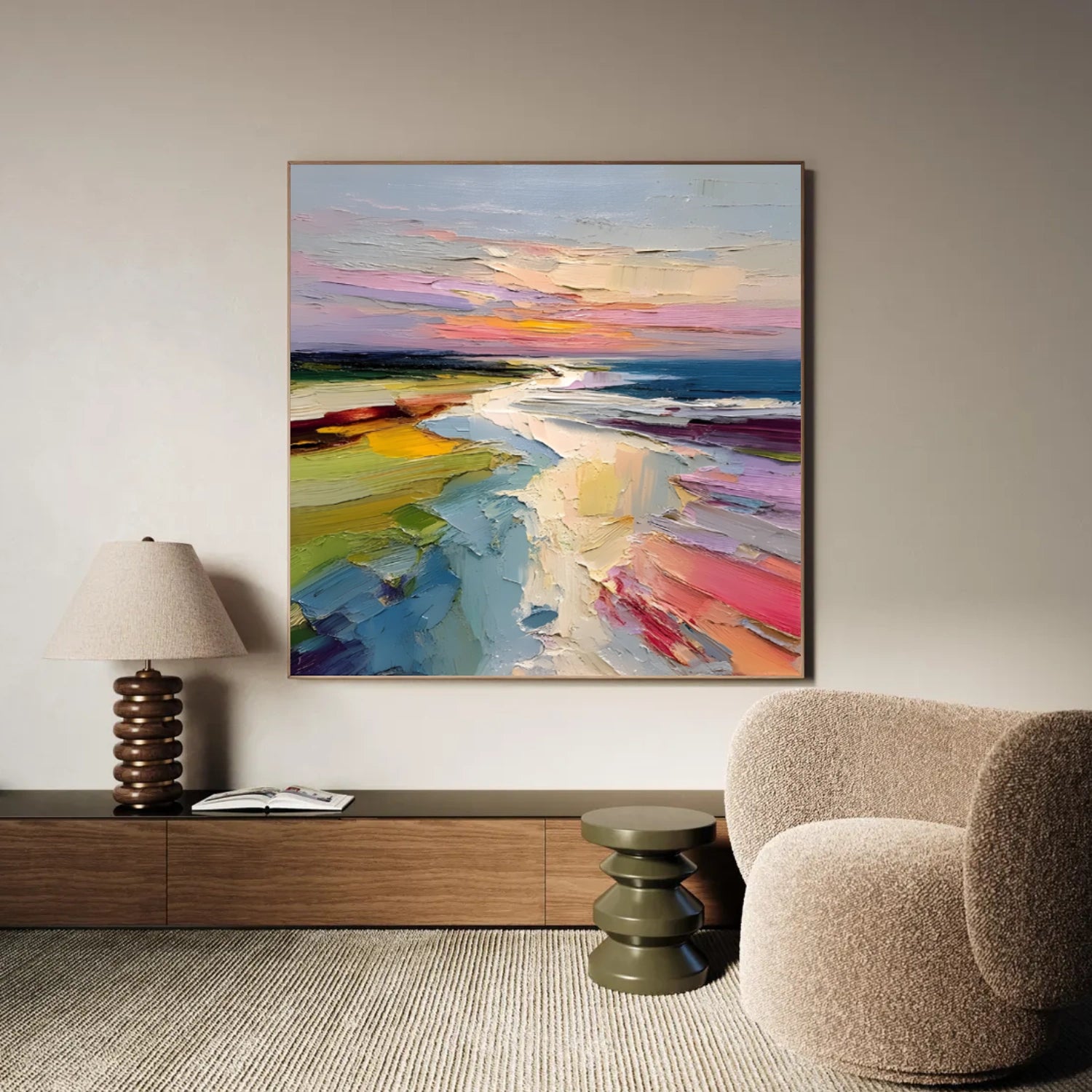 Colorful Ocean And Sky Abstract Textured Wall Art #OS133