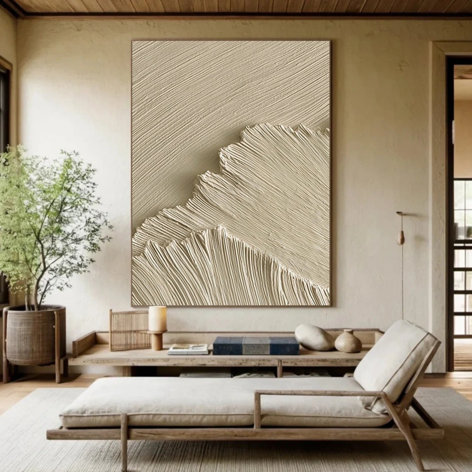 Beige Ocean Minimalist Textured Wall Art #OP055
