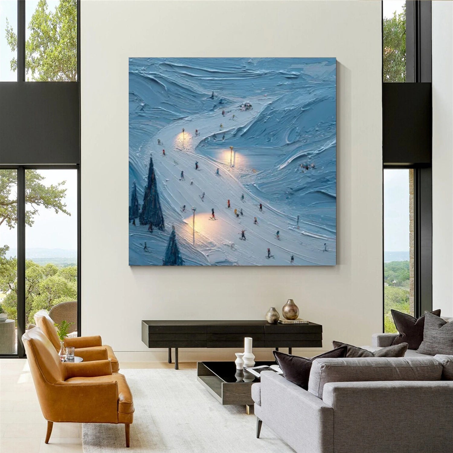 Skiing Sport Textured Wall Art #MS046