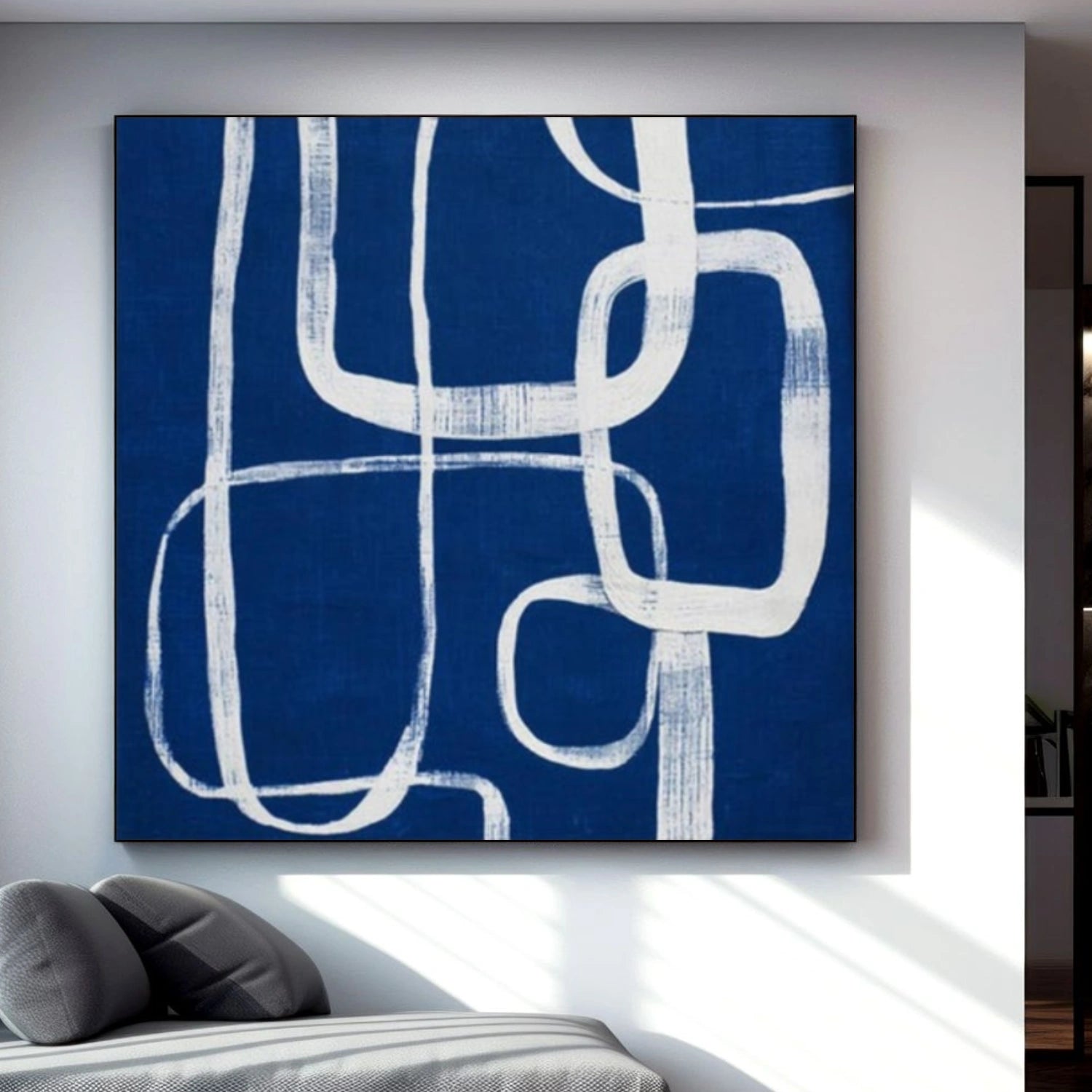 Blue and White Abstract Canvas Wall Art #AP361