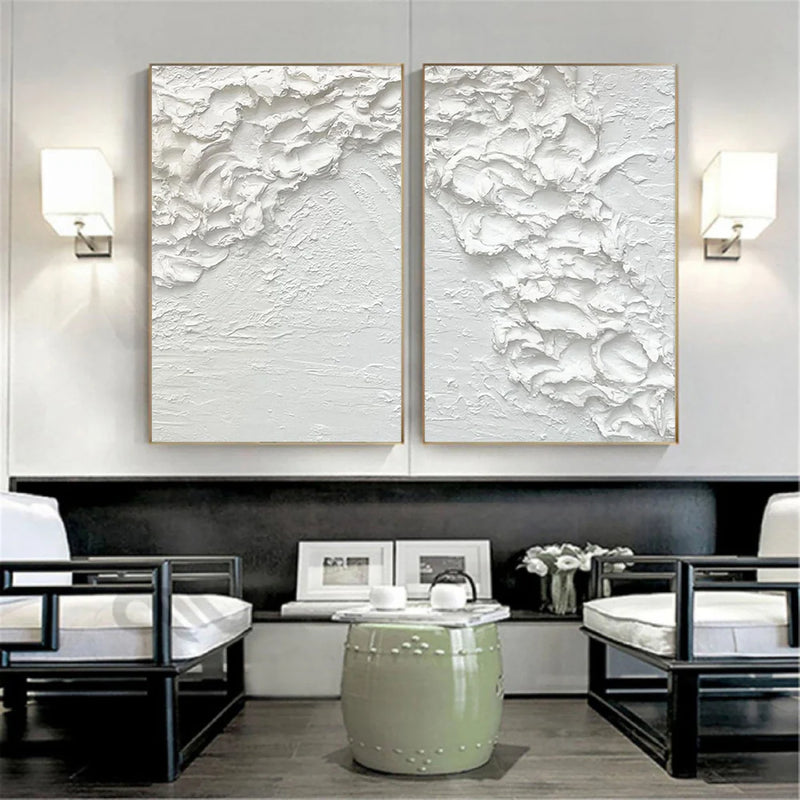 White Minimalistic Textured Canvas Art Set of 2 #MT084