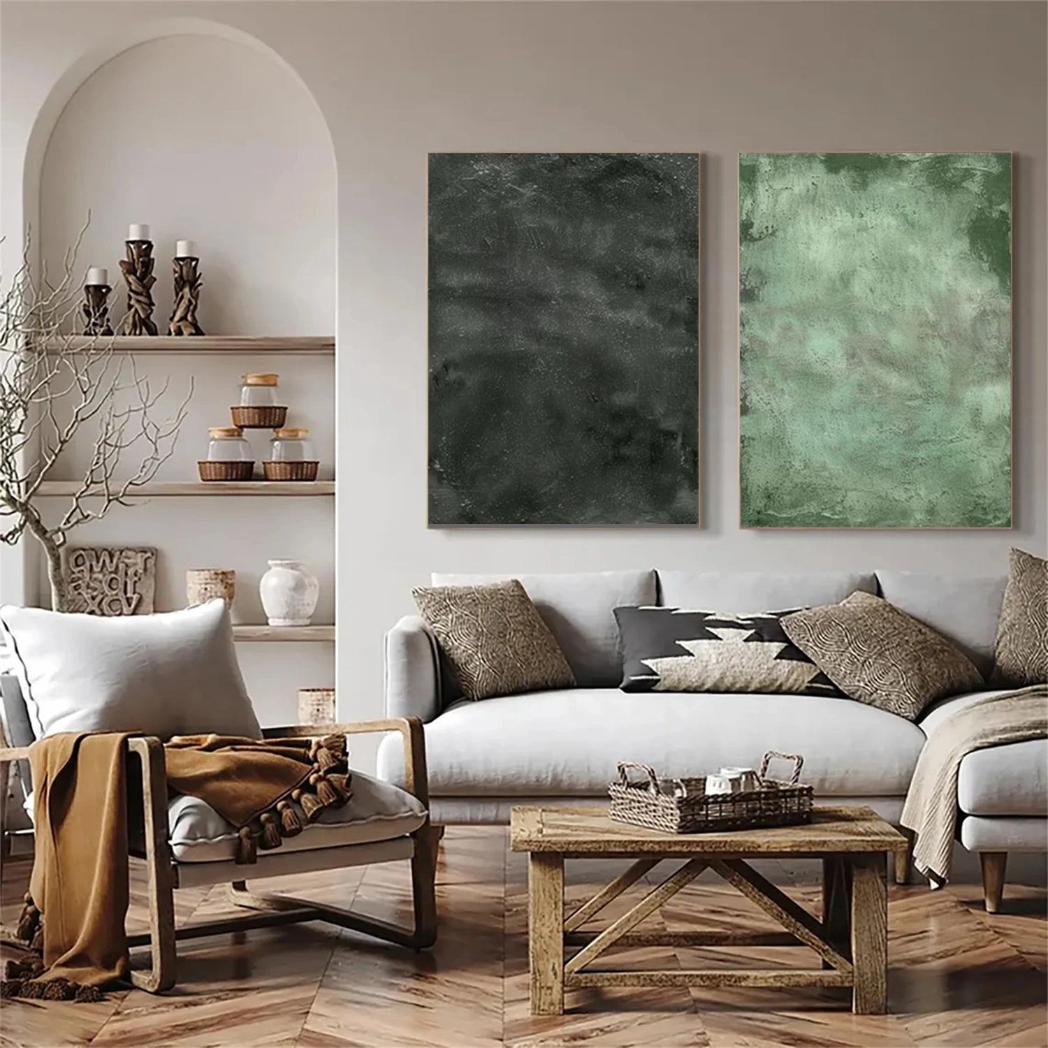 Green Wabi Sabi Canvas Art Set of 2 #WS115