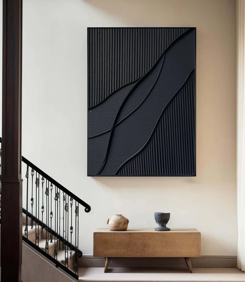 Black Minimalist Textured Canvas #MT069