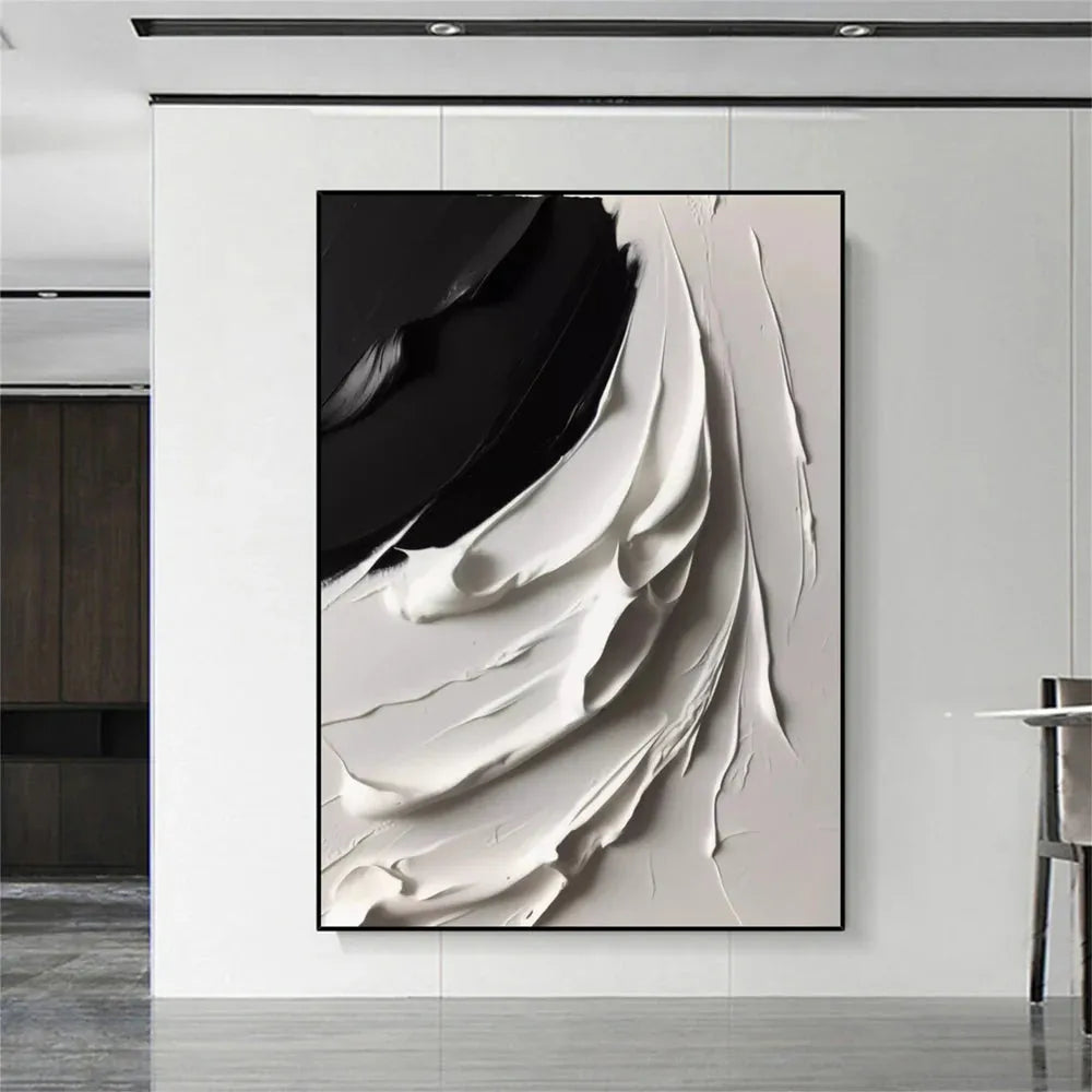 White and Black Minimalist Textured Canvas #MT052