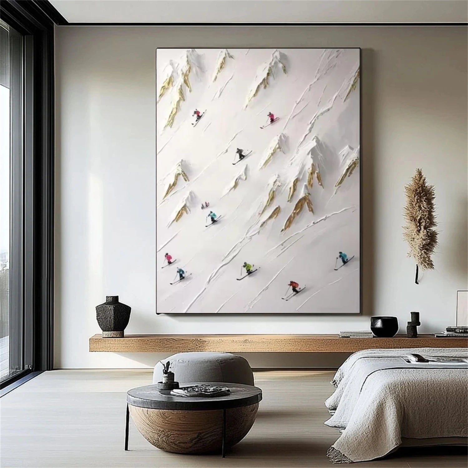 Skiing Sport Textured Wall Art #MS045