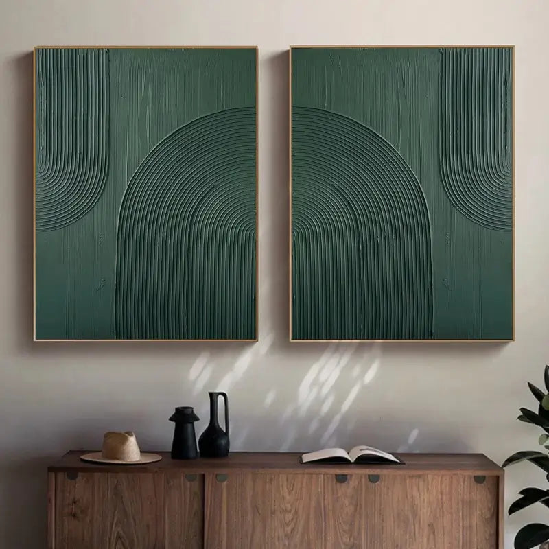 Green Minimalist Textured Canvas Set of 2 #MT107