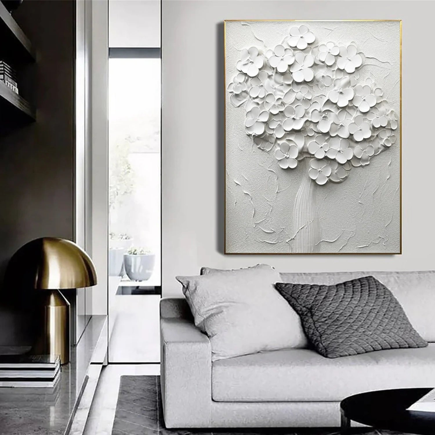 White Flower Abstract Textured Wall Art #FP119